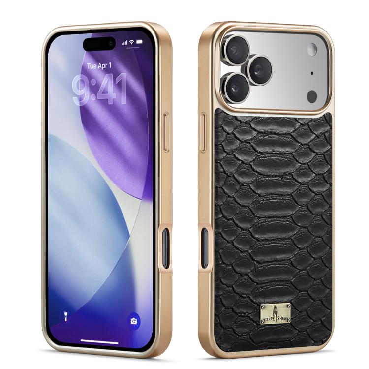 

For iPhone 17 Pro Max Fierre Shann Python Texture Electroplating PU Phone Case(Black)