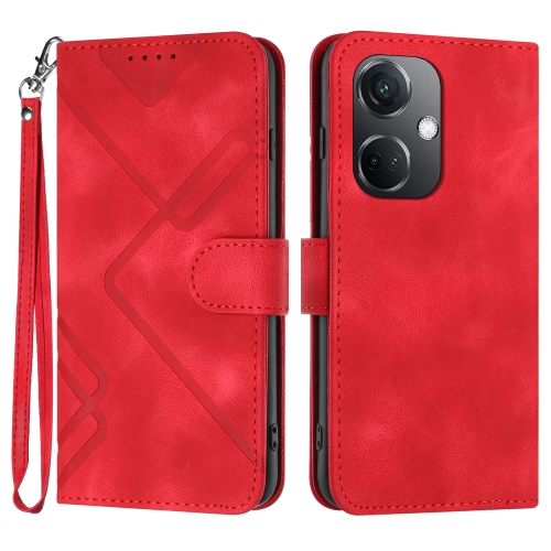 

For OPPO K11 Line Pattern Skin Feel Leather Phone Case(Red)