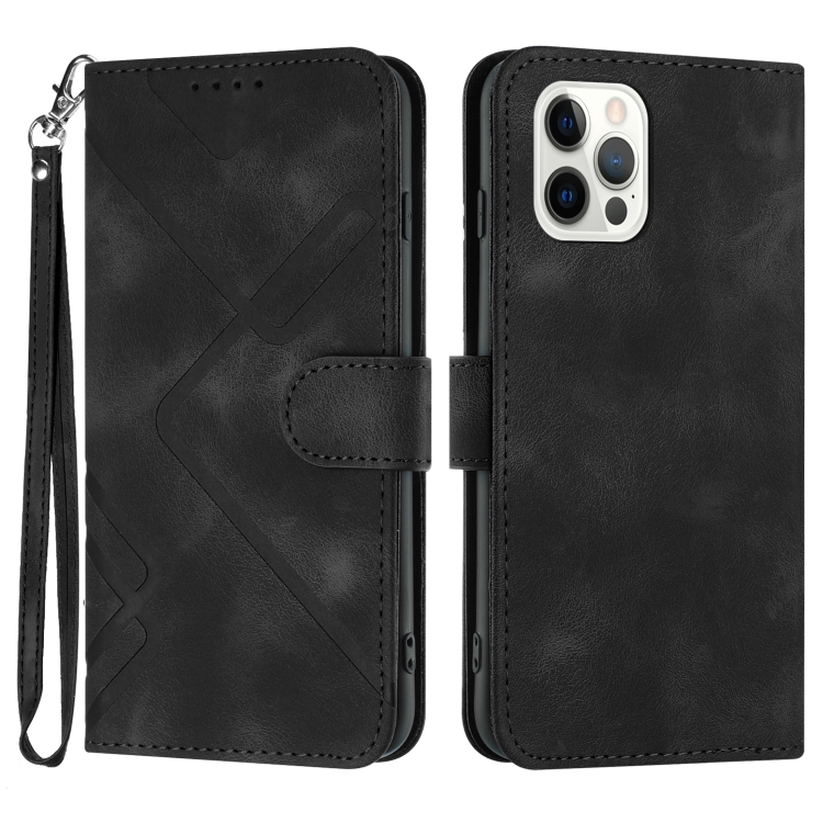 

For iPhone 15 Pro Max Line Pattern Skin Feel Leather Phone Case(Black)