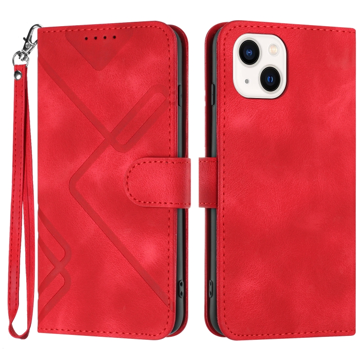 

For iPhone 15 Plus Line Pattern Skin Feel Leather Phone Case(Red)