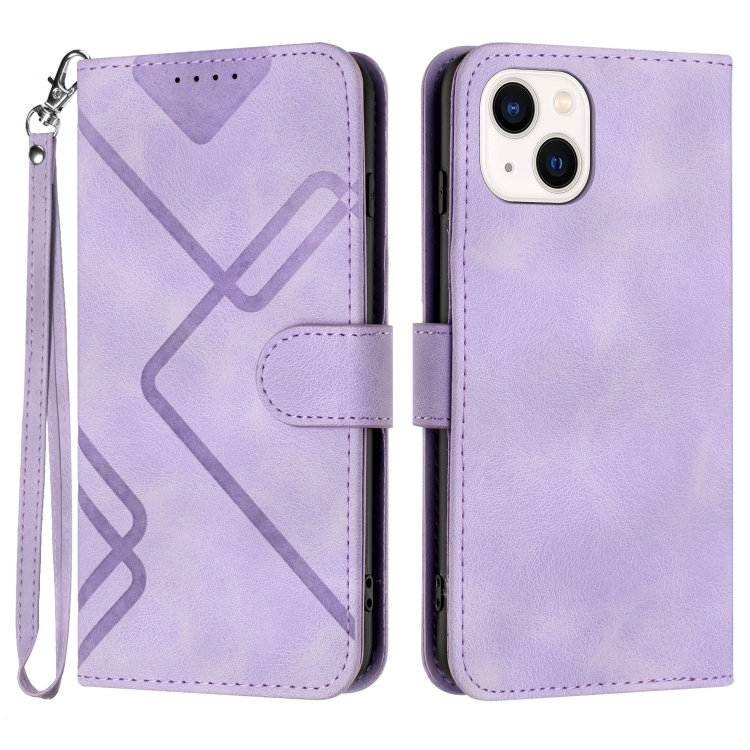

For iPhone 15 Plus Line Pattern Skin Feel Leather Phone Case(Light Purple)