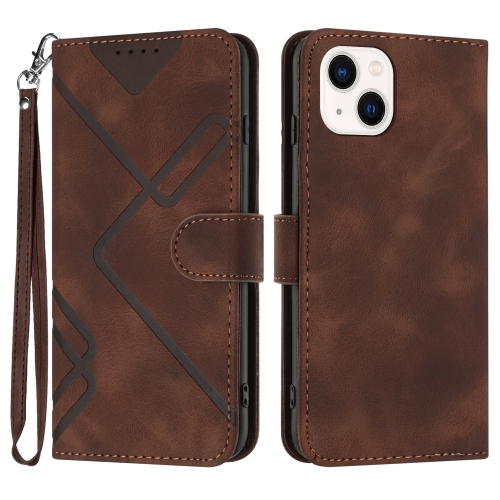 

For iPhone 15 Line Pattern Skin Feel Leather Phone Case(Coffee)