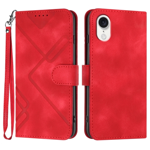 For iPhone SE 2024 Line Pattern Skin Feel Leather Phone Case(Red)