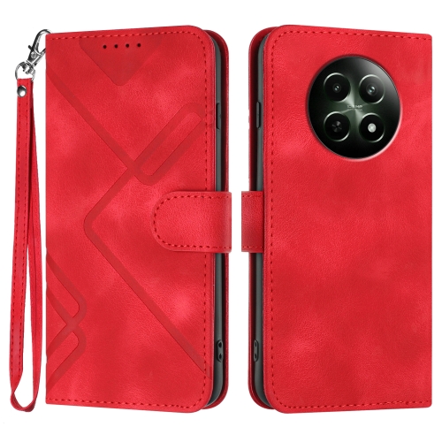 For Realme 12 5G Global Line Pattern Skin Feel Leather Phone Case(Red)