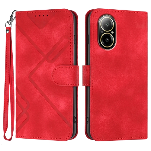 

For Realme C67 4G Global Line Pattern Skin Feel Leather Phone Case(Red)