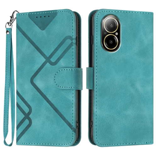 

For Realme C67 4G Global Line Pattern Skin Feel Leather Phone Case(Light Blue)