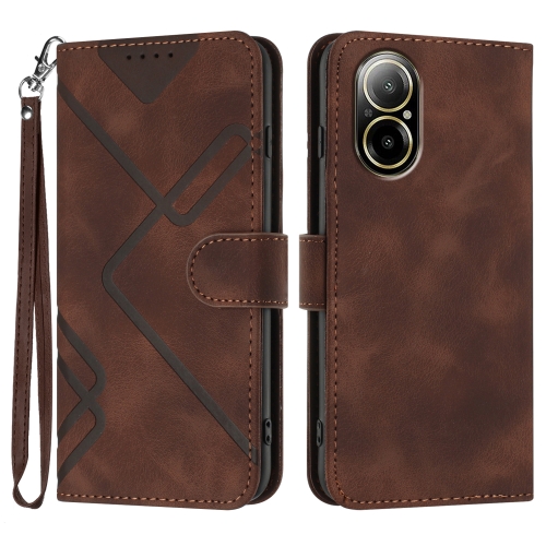 For Realme C67 4G Global Line Pattern Skin Feel Leather Phone Case(Coffee) for samsung galaxy z fold4 line pattern skin feel leather phone case coffee