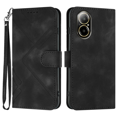 

For Realme C67 4G Global Line Pattern Skin Feel Leather Phone Case(Black)