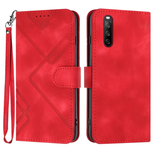 

For Sony Xperia 10 V 2023 Line Pattern Skin Feel Leather Phone Case(Red)