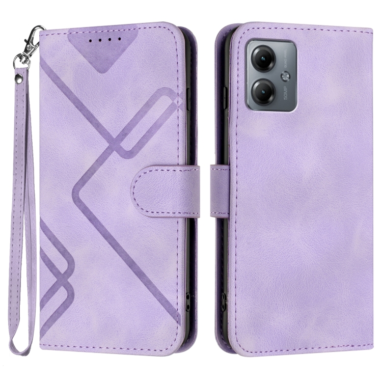 

For Motorola Moto G14 Line Pattern Skin Feel Leather Phone Case(Light Purple)