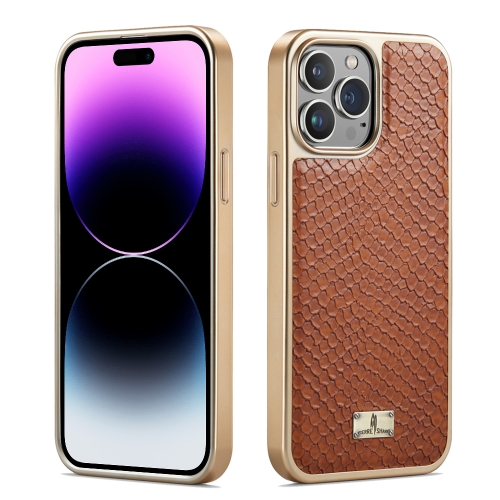 

For iPhone 15 Pro Fierre Shann Snake Texture Electroplating PU Phone Case(Brown)
