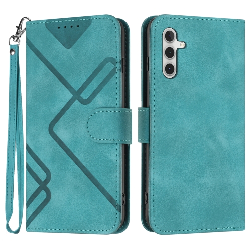 

For Samsung Galaxy M34 Line Pattern Skin Feel Leather Phone Case(Light Blue)