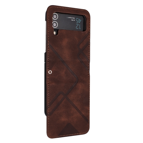 For Samsung Galaxy Z Flip3 Line Pattern Skin Feel Leather Phone Case(Coffee)