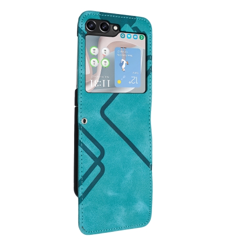 For Samsung Galaxy Z Flip5 Line Pattern Skin Feel Leather Phone Case(Light Blue)