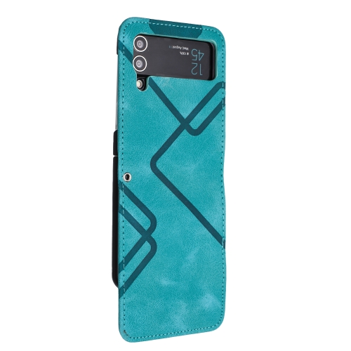 For Samsung Galaxy Z Flip4 Line Pattern Skin Feel Leather Phone Case(Light Blue) for samsung galaxy z flip4 business diamond buckle leather phone case with lanyard green