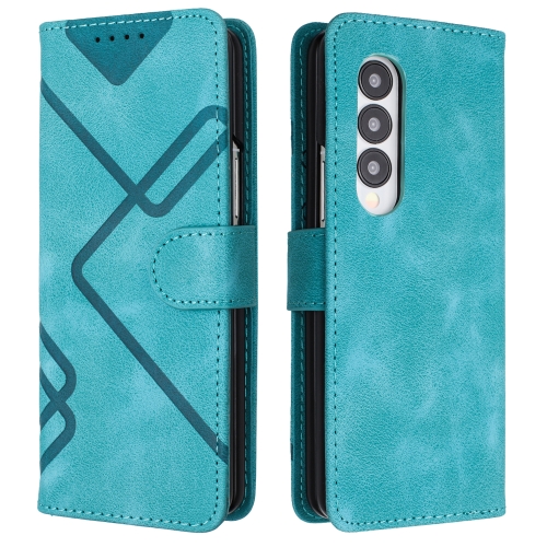 

For Samsung Galaxy Z Fold3 Line Pattern Skin Feel Leather Phone Case(Light Blue)