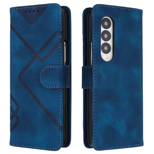 

For Samsung Galaxy Z Fold3 Line Pattern Skin Feel Leather Phone Case(Royal Blue)