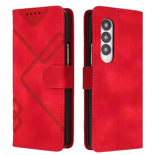 

For Samsung Galaxy Z Fold4 Line Pattern Skin Feel Leather Phone Case(Red)