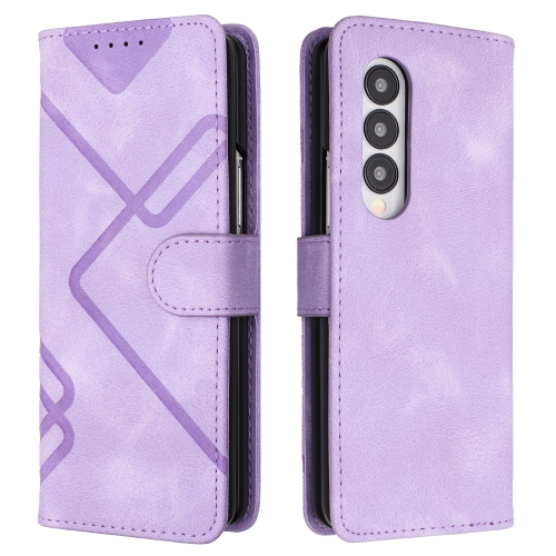 

For Samsung Galaxy Z Fold4 Line Pattern Skin Feel Leather Phone Case(Light Purple)