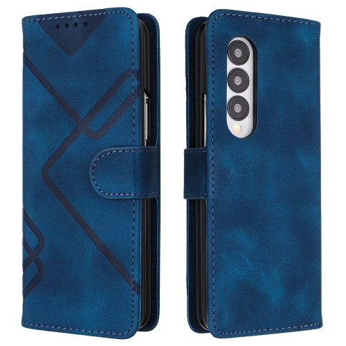 

For Samsung Galaxy Z Fold4 Line Pattern Skin Feel Leather Phone Case(Royal Blue)