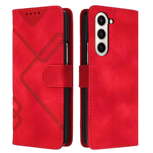 For Samsung Galaxy Z Fold5 Line Pattern Skin Feel Leather Phone Case(Red)