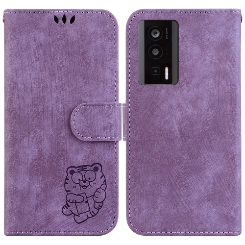 

For Redmi K60 / K60 Pro Little Tiger Embossed Leather Phone Case(Purple)