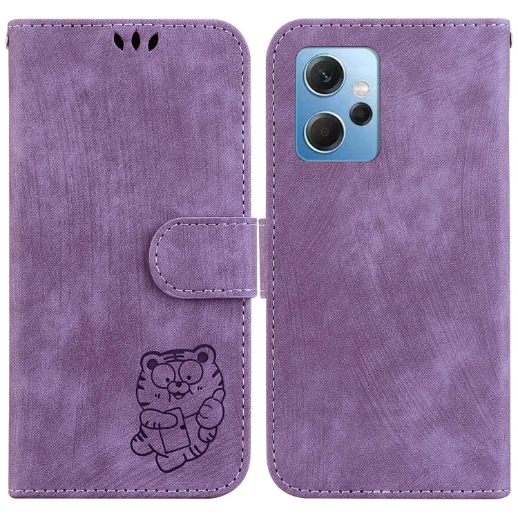 

For Redmi Note 12 4G Global Little Tiger Embossed Leather Phone Case(Purple)