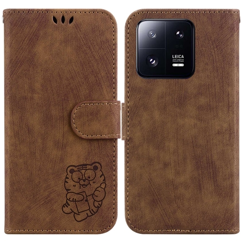 

For Xiaomi 13 Pro Little Tiger Embossed Leather Phone Case(Brown)