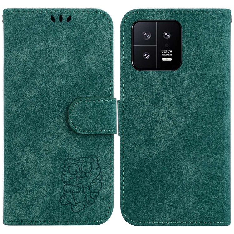 

For Xiaomi 13 5G Little Tiger Embossed Leather Phone Case(Green)