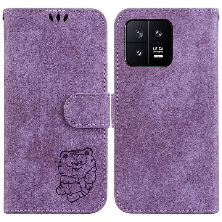 

For Xiaomi 13 5G Little Tiger Embossed Leather Phone Case(Purple)