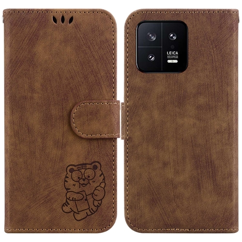 

For Xiaomi 13 5G Little Tiger Embossed Leather Phone Case(Brown)
