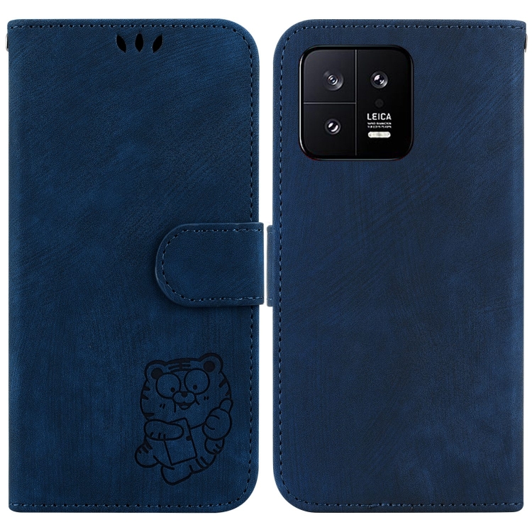 

For Xiaomi 13 5G Little Tiger Embossed Leather Phone Case(Dark Blue)