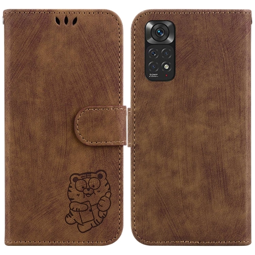 

For Redmi Note 11 Global / Note 11S Little Tiger Embossed Leather Phone Case(Brown)