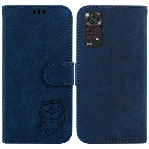 

For Redmi Note 11 Global / Note 11S Little Tiger Embossed Leather Phone Case(Dark Blue)