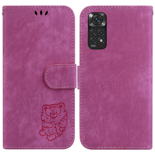 

For Redmi Note 11 Global / Note 11S Little Tiger Embossed Leather Phone Case(Rose Red)