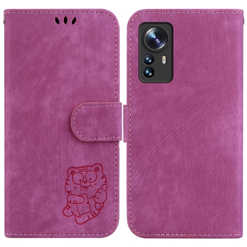 

For Xiaomi 12 / 12X Little Tiger Embossed Leather Phone Case(Rose Red)