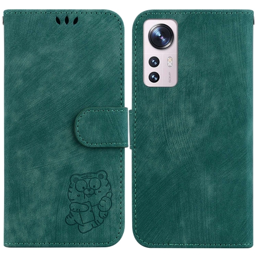 

For Xiaomi 12 Pro Little Tiger Embossed Leather Phone Case(Green)