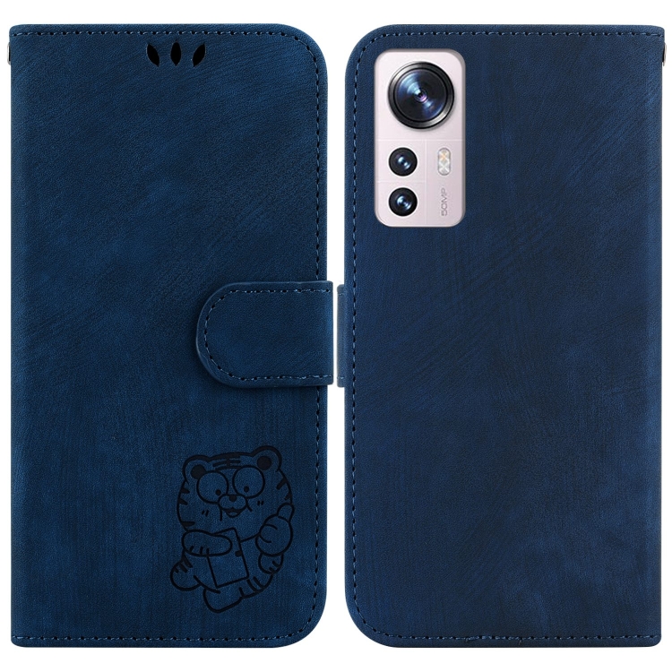 

For Xiaomi 12 Pro Little Tiger Embossed Leather Phone Case(Dark Blue)