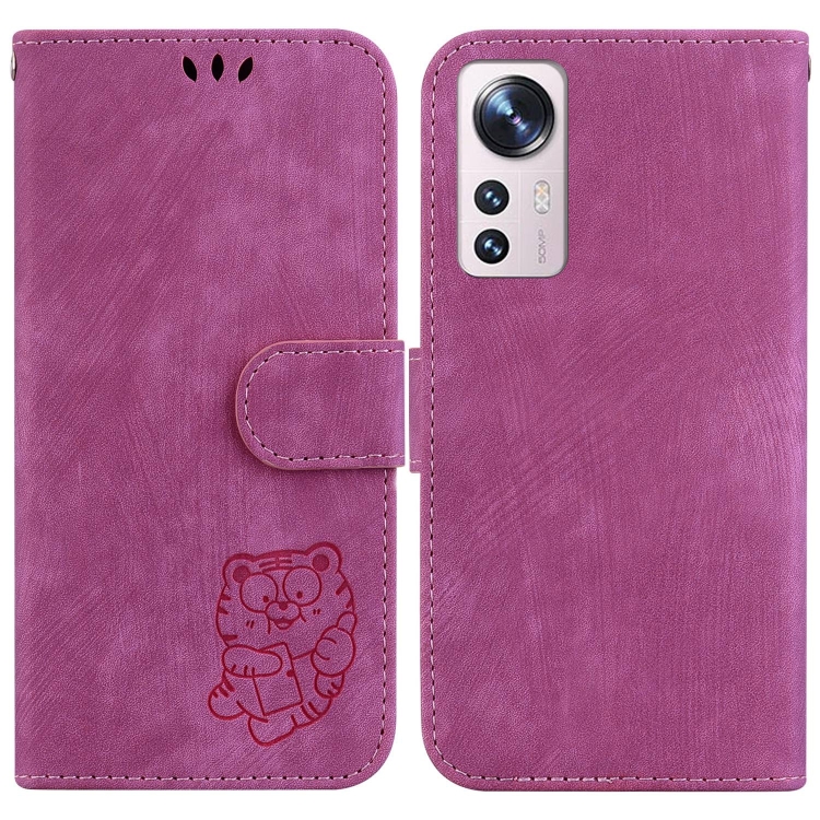 

For Xiaomi 12 Pro Little Tiger Embossed Leather Phone Case(Rose Red)