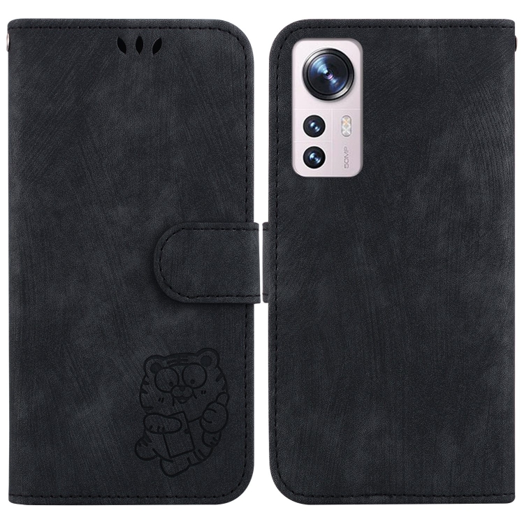 

For Xiaomi 12 Pro Little Tiger Embossed Leather Phone Case(Black)