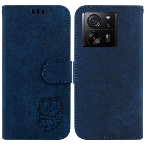 

For Xiaomi 13T / 13T Pro / Redmi K60 Ultra Little Tiger Embossed Leather Phone Case(Dark Blue)