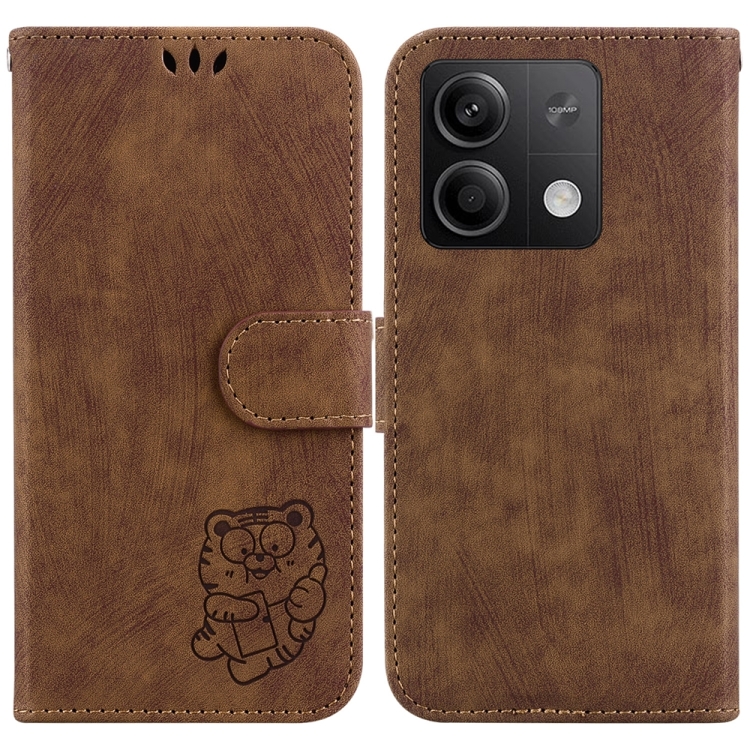 

For Xiaomi Redmi Note 13 5G Little Tiger Embossed Leather Phone Case(Brown)