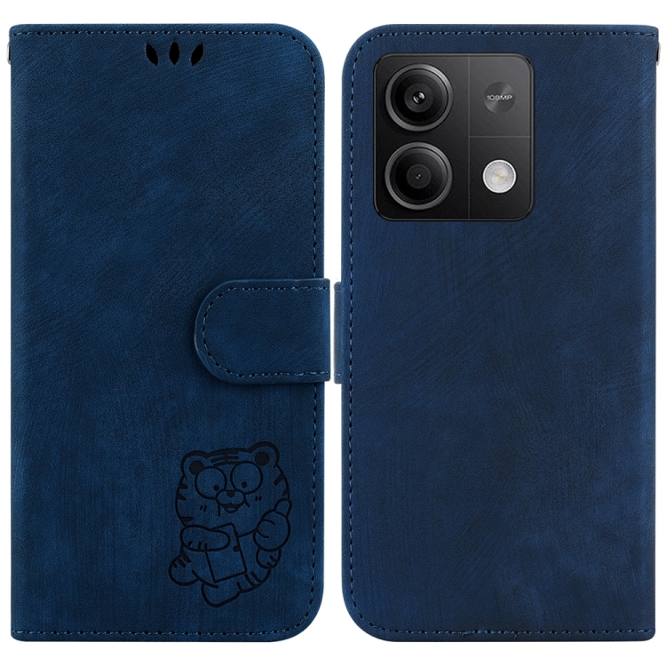 

For Xiaomi Redmi Note 13 5G Little Tiger Embossed Leather Phone Case(Dark Blue)