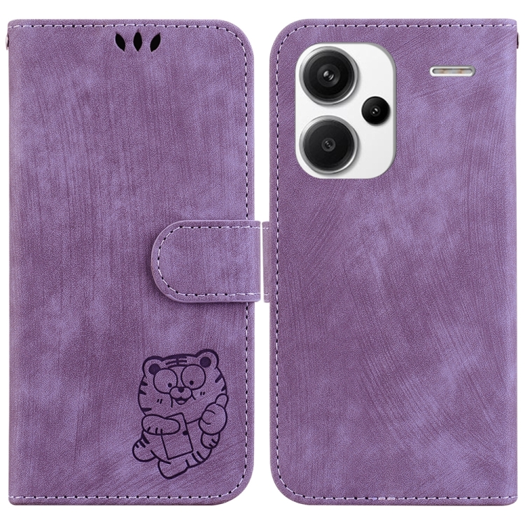 

For Xiaomi Redmi Note 13 Pro+ 5G Little Tiger Embossed Leather Phone Case(Purple)
