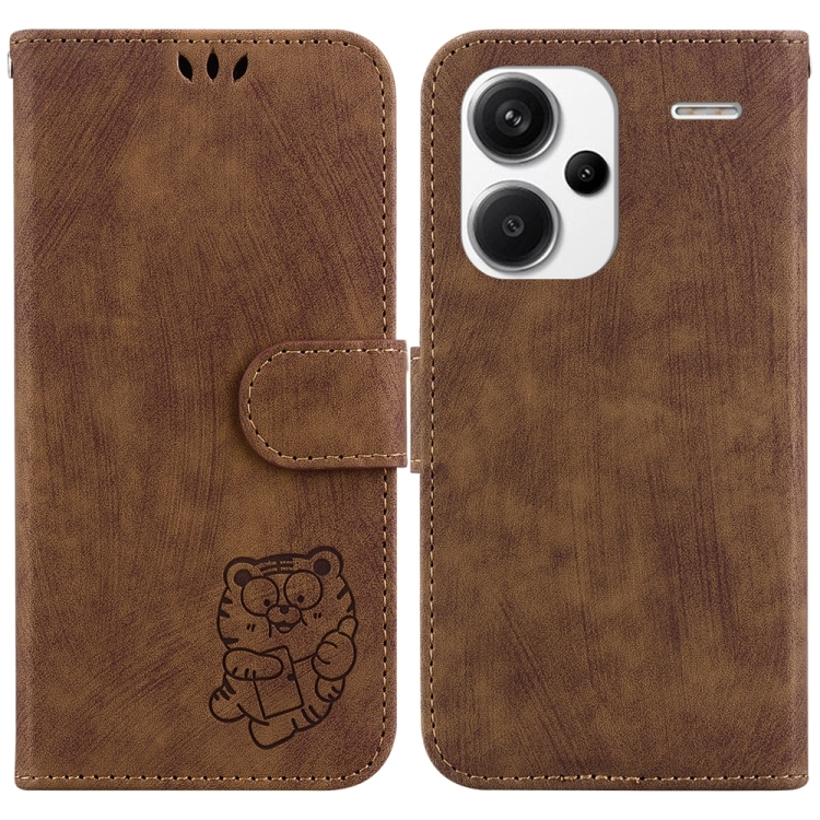 

For Xiaomi Redmi Note 13 Pro+ 5G Little Tiger Embossed Leather Phone Case(Brown)