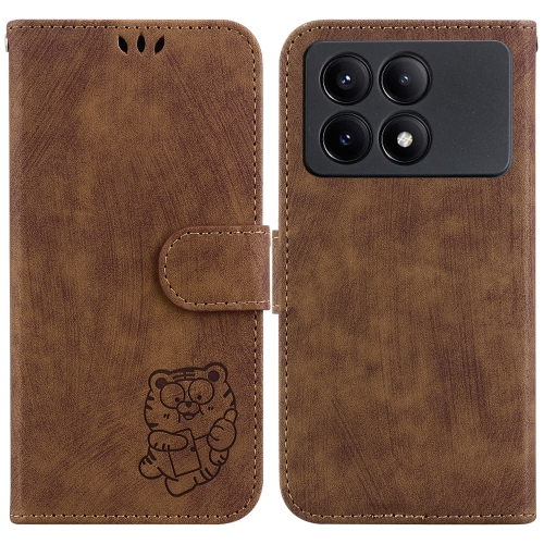 

For Xiaomi Redmi K70E / Poco X6 Pro Little Tiger Embossed Leather Phone Case(Brown)