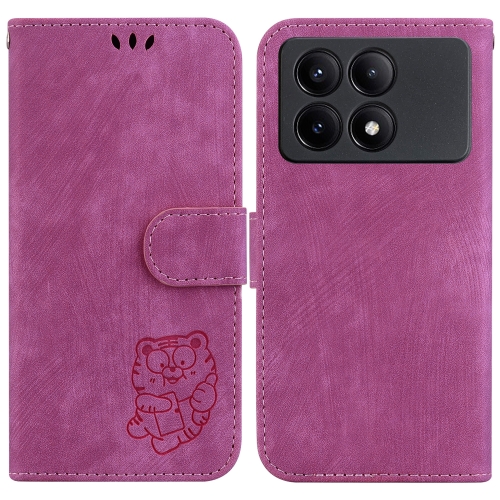 

For Xiaomi Redmi K70E / Poco X6 Pro Little Tiger Embossed Leather Phone Case(Rose Red)