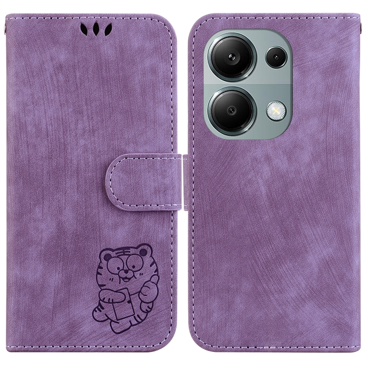 

For Xiaomi Redmi Note 13 Pro 4G Little Tiger Embossed Leather Phone Case(Purple)