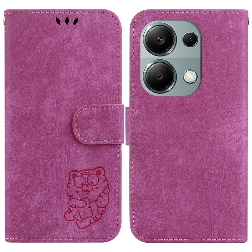 

For Xiaomi Redmi Note 13 Pro 4G Little Tiger Embossed Leather Phone Case(Rose Red)