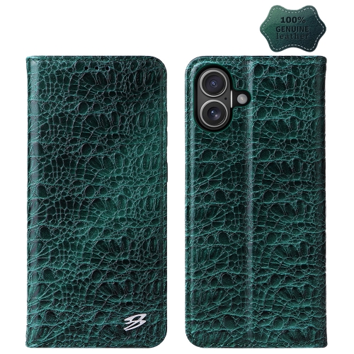 

For iPhone 16 Fierre Shann Crocodile Texture Magnetic Genuine Leather Phone Case(Green)